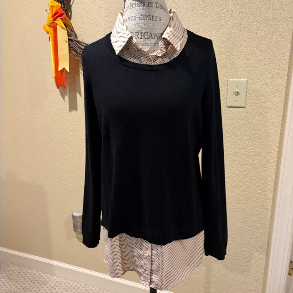 Adrianna Papell Black and Light Pink Layered Button Down Shirt